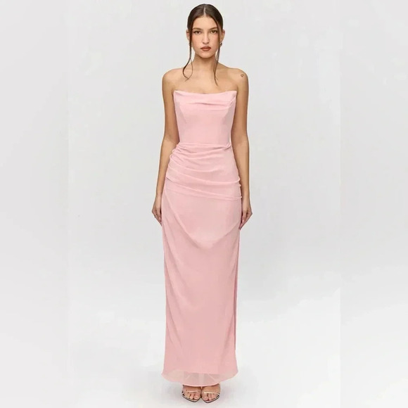 House of CB Adrienne Pink Quartz Georgette Strapless Gown Maxi - Picture 7 of 7